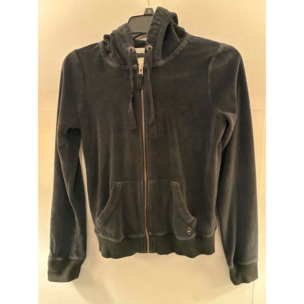 Hollister Womens‎ Small Velour Tracksuit Black Zip Hoodie & Flare Pants